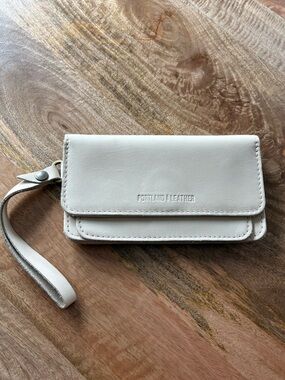 Portland Leather Cream Wristlet Wallet with Strap